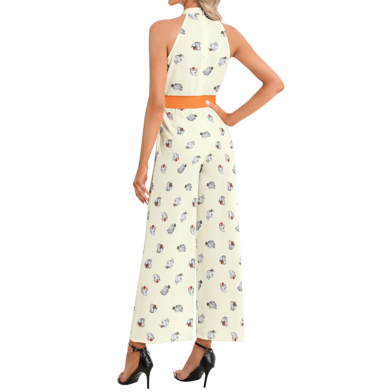 Halter Neck Buckle Belted Jumpsuit