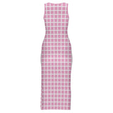 Window Pane Split cheongsam Sleeveless Bodycon Side Slit Long Dress