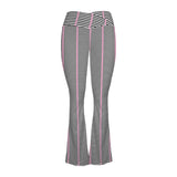 striped pink and black print High Waist Crossover Tummy Control Flare Leggings