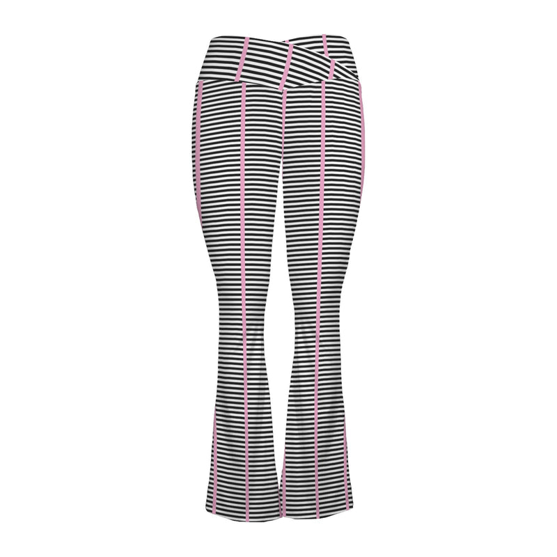 striped pink and black print High Waist Crossover Tummy Control Flare Leggings