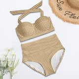 symbolic print Women's Halter Neck Gather Chest Bikini Swimsuit (Model S53)