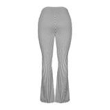 striped bw print 2 High Waist Crossover Tummy Control Flare Leggings