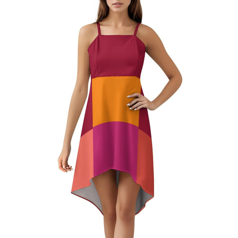 Women&#039;s High-Low Spaghetti Strap Dress Tailcoat skirt