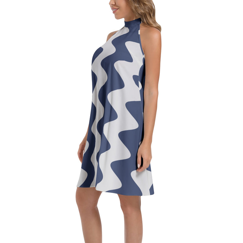 Tie Back Halter Neck Flared Dress