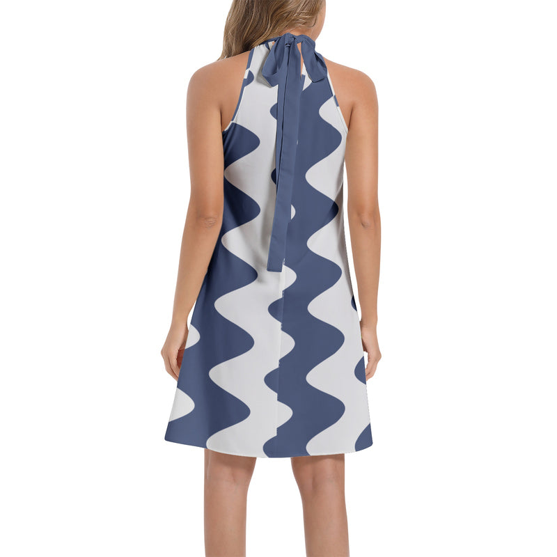 Tie Back Halter Neck Flared Dress