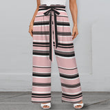 Pressed Rose & Black and White Stripes Strappy Elastic Waist Wide Leg Pants with Pockets