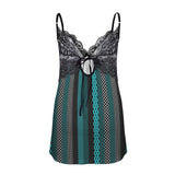 eclectic stripe print 3 Lace Low Cut Backless Cami Dress (D72)