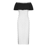 black solid print skirt Women's Off Shoulder Ruffle Boat Neck Dress (Model D71)