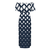 falling squares print 4 Women's Off Shoulder Ruffle Boat Neck Dress (Model D71)