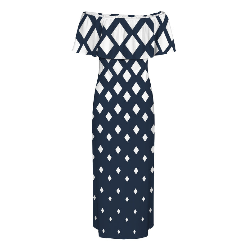 falling squares print 4 Women's Off Shoulder Ruffle Boat Neck Dress (Model D71)