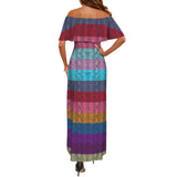 multicolored snakeskin Women's Off Shoulder Ruffle Boat Neck Dress (Model D71)