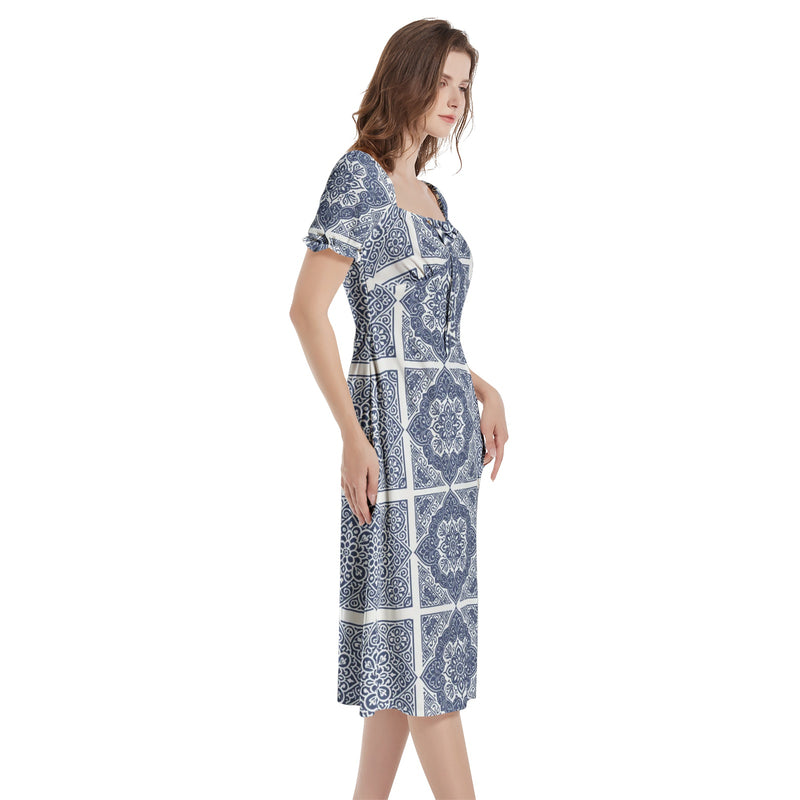 Puff Sleeve Split Thigh Midi Dress