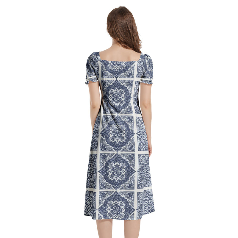 Puff Sleeve Split Thigh Midi Dress