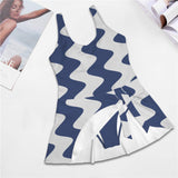 delft blue print 4A Women's One Piece Skirted Swimsuit (Model S54)
