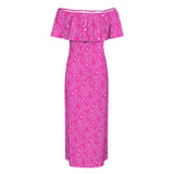 Paisley Off Shoulder Ruffle Boat Neck Dress