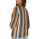 eclectic stripe print Women's Loose V-Neck Long Puff Sleeve Top (Model H70)