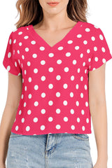 Polka Dot Batwing Sleeve V-Neck Top