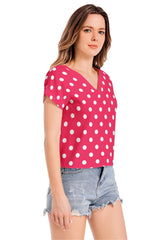Polka Dot Batwing Sleeve V-Neck Top