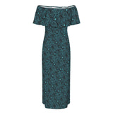Paisley Off Shoulder Ruffle Boat Neck Dress