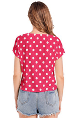 Polka Dot Batwing Sleeve V-Neck Top