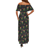 smokey ink monarch medley print 2A Women's Off Shoulder Ruffle Boat Neck Dress (Model D71)