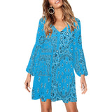 lt blue bandana print 2A V-Neck Loose Fit Dress (Model D62)