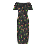 smokey ink monarch medley print 2A Women's Off Shoulder Ruffle Boat Neck Dress (Model D71)