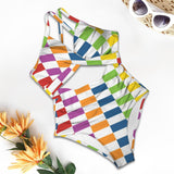 rectangle matrix print Women's Twist Front Tie Back Swimsuit (Model S57)