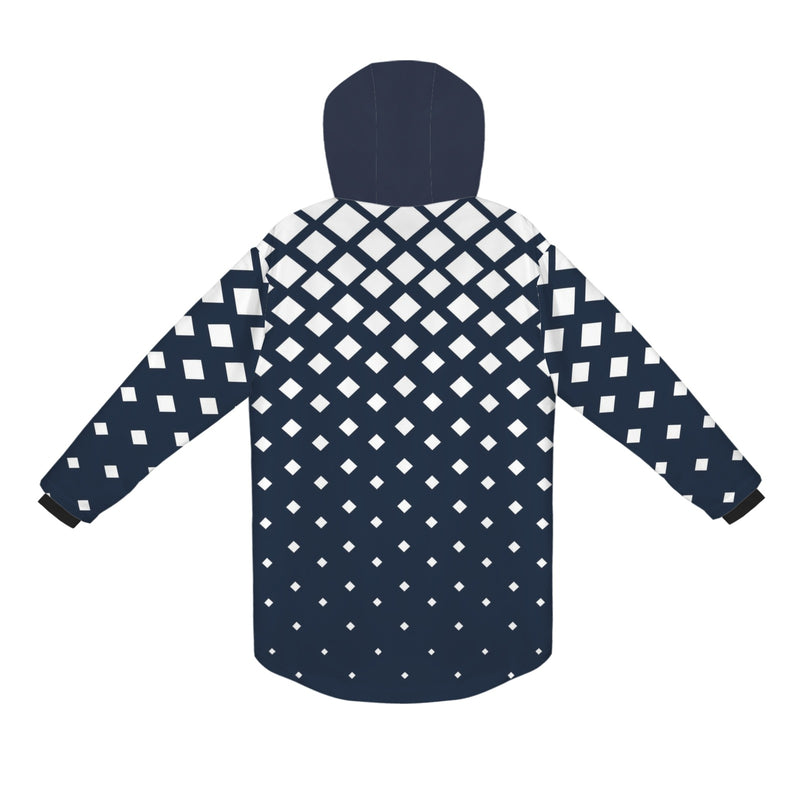 dk blue print 10K Men's Mid-Length Hooded Coat (Model H69)