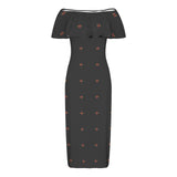 diamond net print 10A Women's Off Shoulder Ruffle Boat Neck Dress (Model D71)
