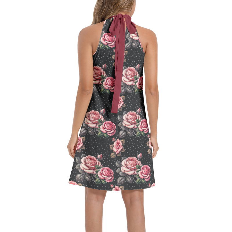 Tie Back Halter Neck Flared Dress