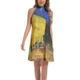 Tie Back Halter Neck Flared Dress