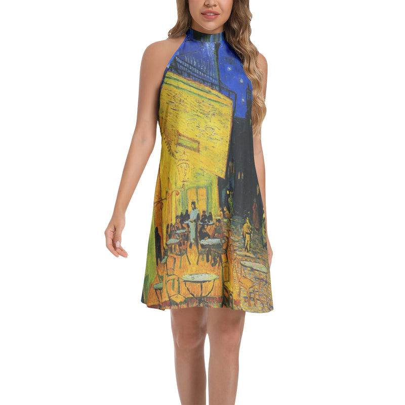 Tie Back Halter Neck Flared Dress