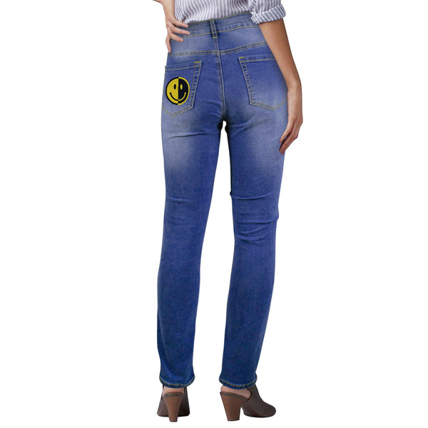Smiley Face Women's Jeans (Back Printing) (Model L75)