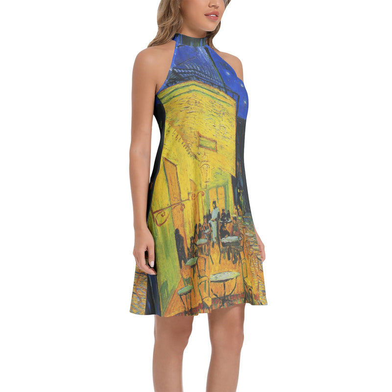 Tie Back Halter Neck Flared Dress