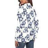 white iris print Women's Long Sleeve Polo Shirt (Model T73)