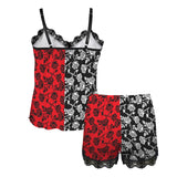 rose black and white print 2A Women's Lace Camisole Pajama Set