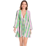 Lantern Sleeve Deep V-Neck Short Dress