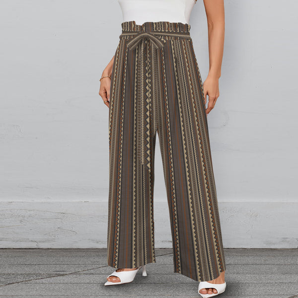 tribal print 2A Strappy Elastic Waist Wide Leg Pants with Pockets