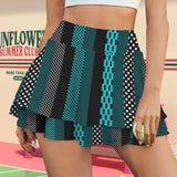 eclectic stripe print 3 High Waist Layered Ruffle Pockets Sports Skirt