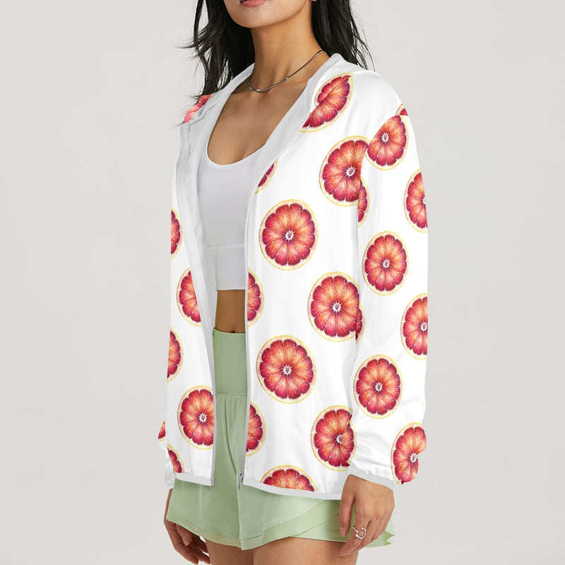 grapefruit wheel print Women's Lightweight Sun Protection Hoodie (Model H62)