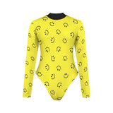 black solid print skirt Backless Long Sleeve One-Piece Swimsuit (Model S60)