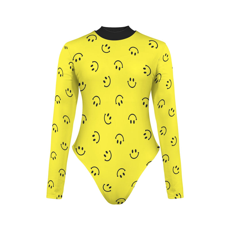 black solid print skirt Backless Long Sleeve One-Piece Swimsuit (Model S60)