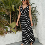 Polka Dot Sleeveless Long Dress