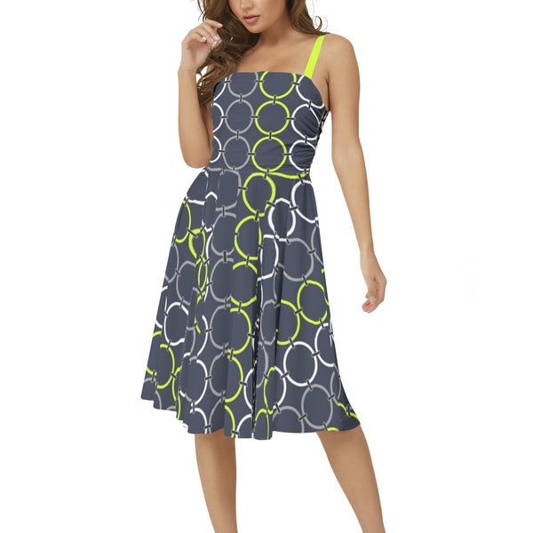 Sleeveless Square Neck Flare Hem Midi Dress