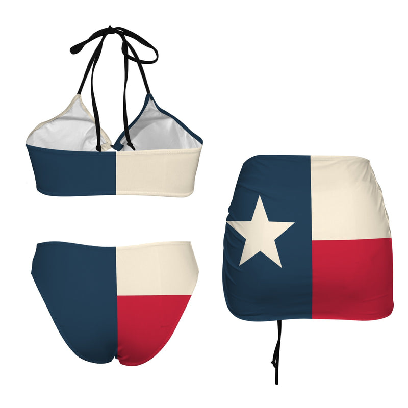 Lone Star Drawstring Halterneck Three-Piece Swimsuit Skirt