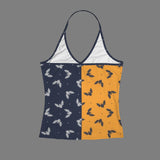 two tone bat print Women's V-Neck Halter Top (Model T83)