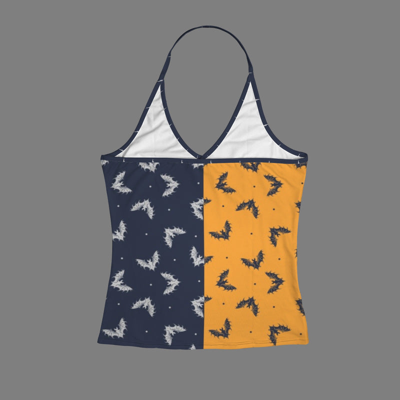 two tone bat print Women's V-Neck Halter Top (Model T83)