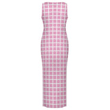 Window Pane Split cheongsam Sleeveless Bodycon Side Slit Long Dress