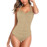symbolic print Women's Halter Neck Gather Chest Swimsuit (Model S52)